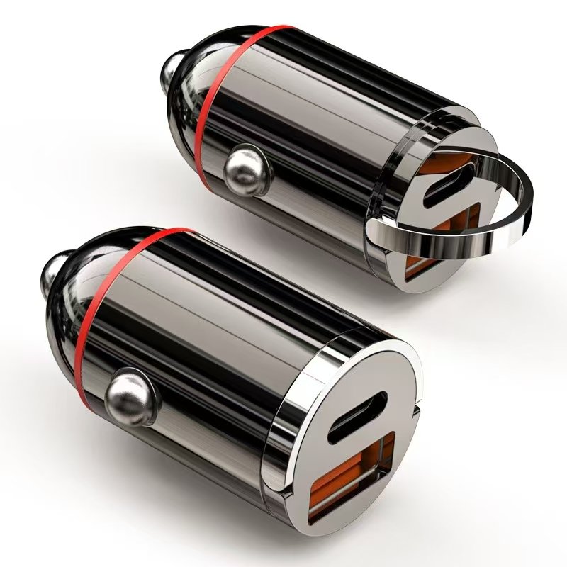 Dual-Port Car Charger (USB-C + USB-A) – Compact Metal Car Charger