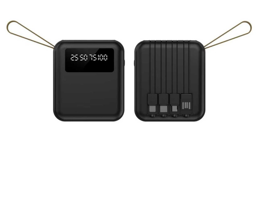 Square Power Bank with Cable 10,000 mAh